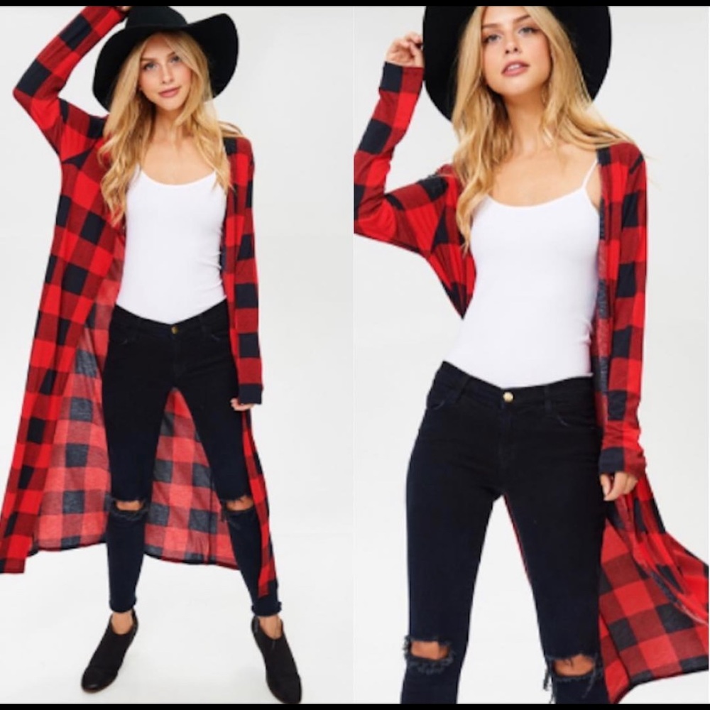 Lightweight buffalo plaid duster
